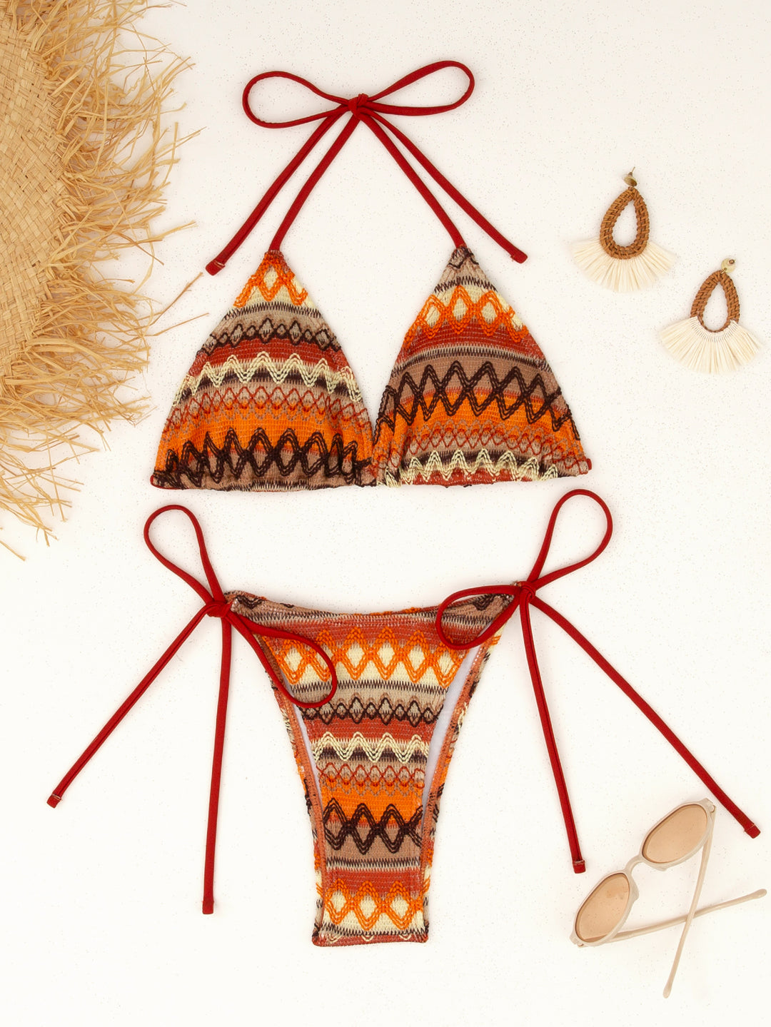 Damen Triangel-Bikini mit fröhlichem Muster und verstellbaren Bändern R&B