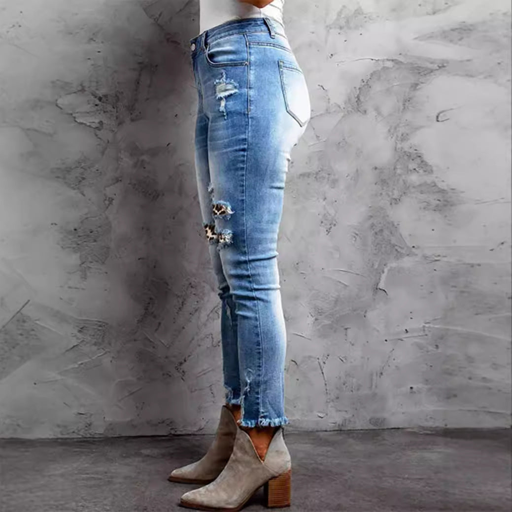 Damen Jeans im modernen Destroyed-Design mit aufregenden Tiermustern R&B