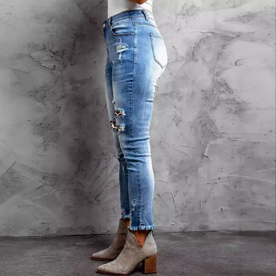 Damen Jeans im modernen Destroyed-Design mit aufregenden Tiermustern R&B
