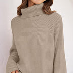 Damen Feinstrickpullover mit hohem Kragen und weitem Schnitt R&B