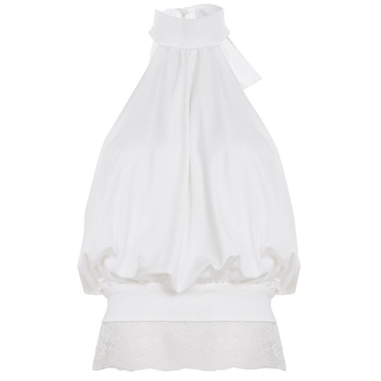 Damen elegantes Spaghetti-Trägertop mit transparentem Spitzenbesatz R&B