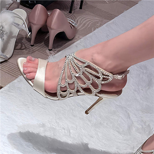 Damen Elegante High Heel Sandalen mit filigranem Design und Strassverzierungen R&B