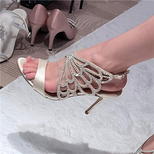 Damen Elegante High Heel Sandalen mit filigranem Design und Strassverzierungen R&B