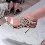 Damen Elegante High Heel Sandalen mit filigranem Design und Strassverzierungen R&B