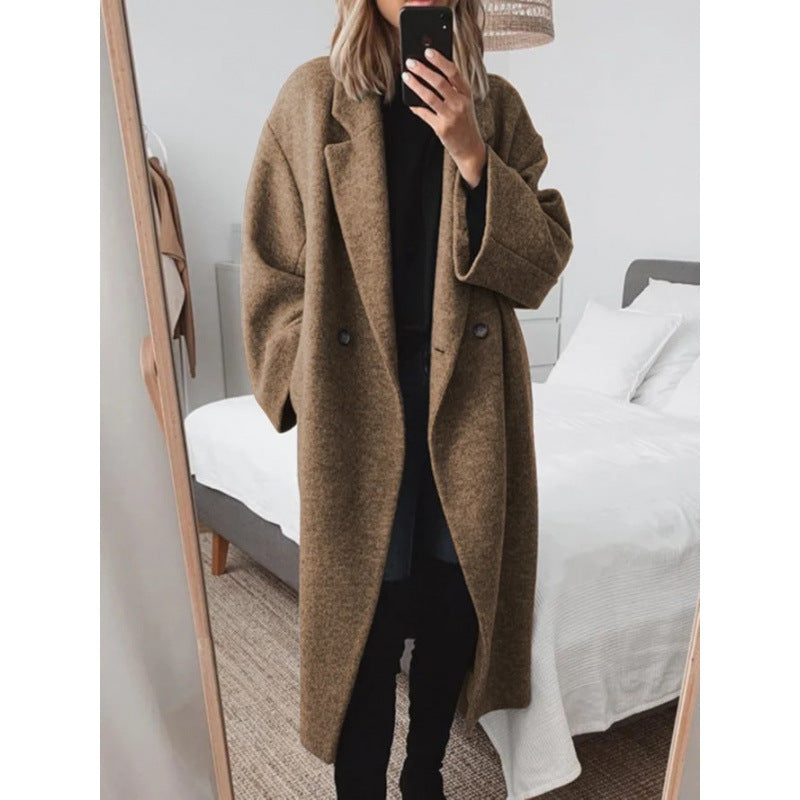 Damen Oversized Wolle-Mantel mit elegantem Revers und doppelt Knopfverschluss R&B