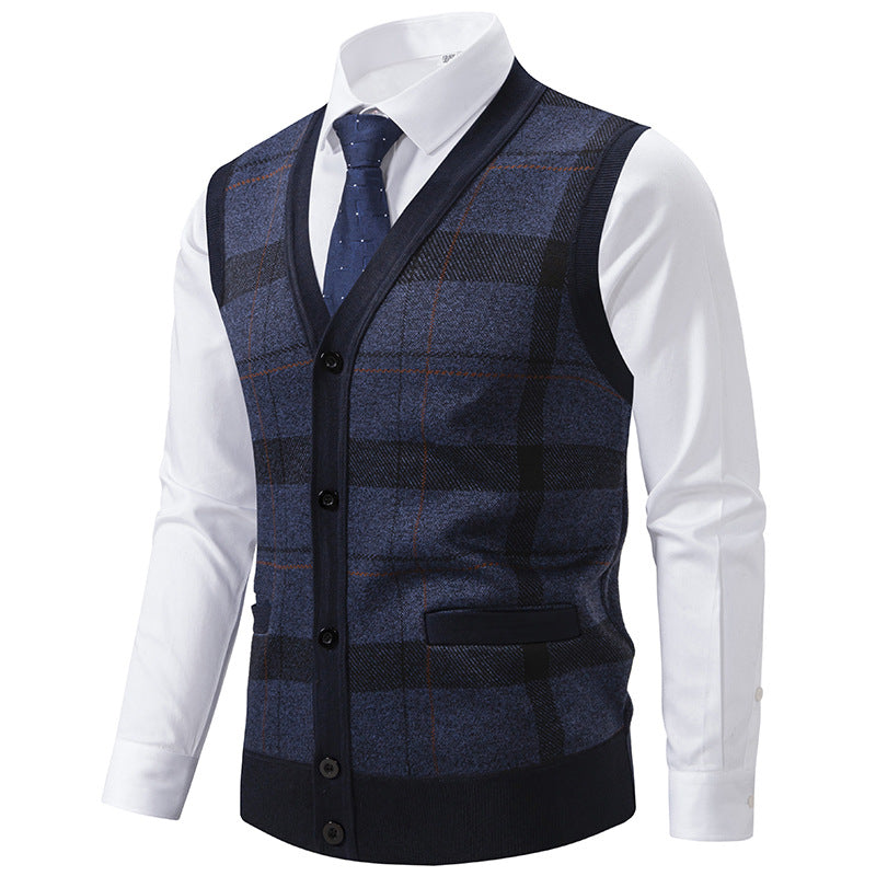 Herren elegante Strickjacke mit modernem Karomuster R&B