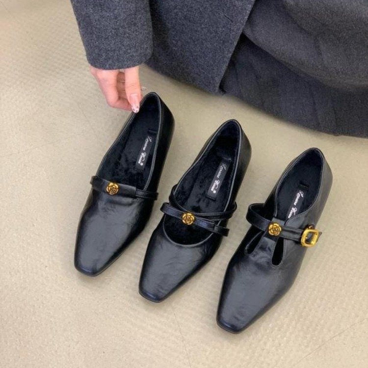 Damen elegante Ballerina-Pumps mit modischem Riemchen und stabiler Sohle R&B