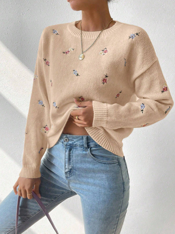 Damen kuscheliger Strickpullover mit floralem Motiv R&B
