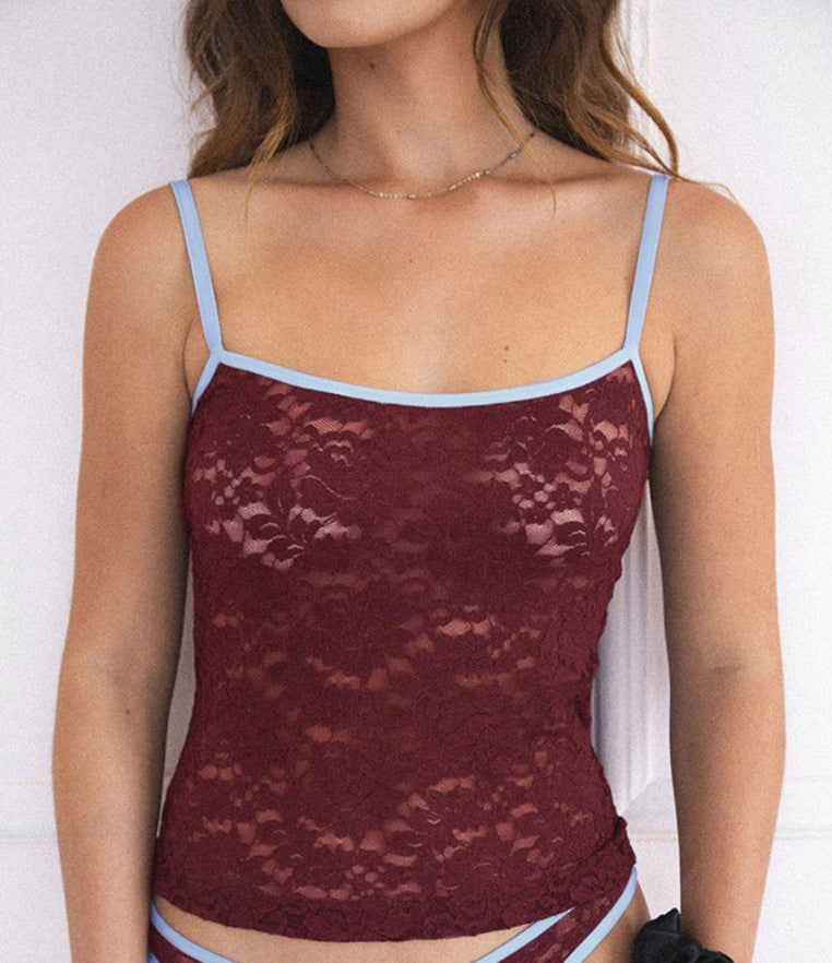 Damen Spitzentop mit kontrastierenden Trägern R&B