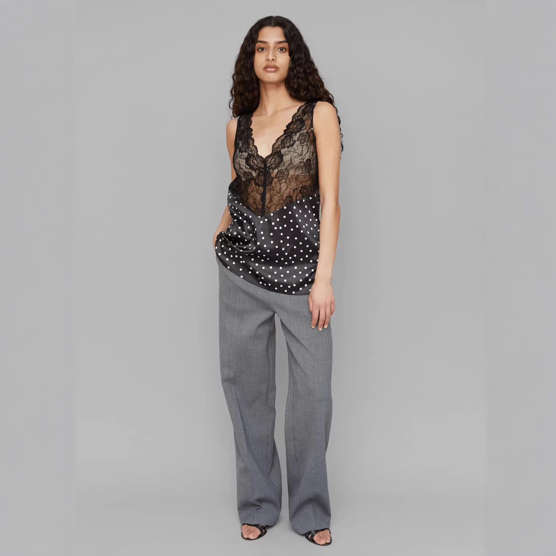 Damen Spitzen-Cami mit Polka-Dots und eleganten Details R&B