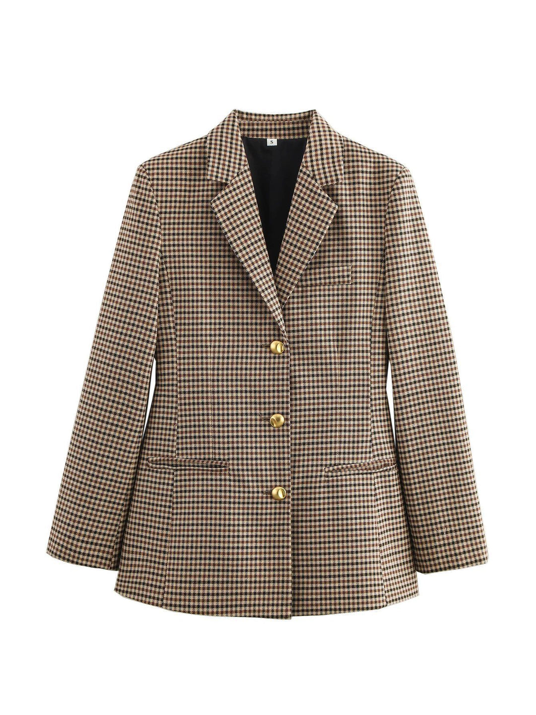 Damen karierten Blazer mit goldenen Knöpfen und praktischen Taschen R&B