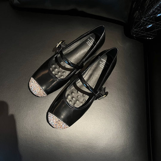 Damen elegante Ballerinas mit funkelnden Akzenten und komfortablem Blockabsatz R&B
