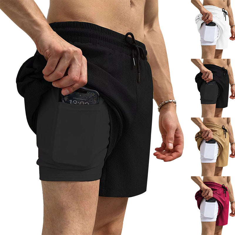 Herren nan zweilagige Schwimmshorts mit innerer Kompressionshose und seitlicher Smartphone-Tasche R&B