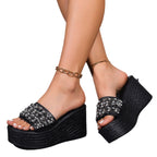 Damen Wedge-Pantoletten mit funkelndem Strass und rutschfester Sohle R&B