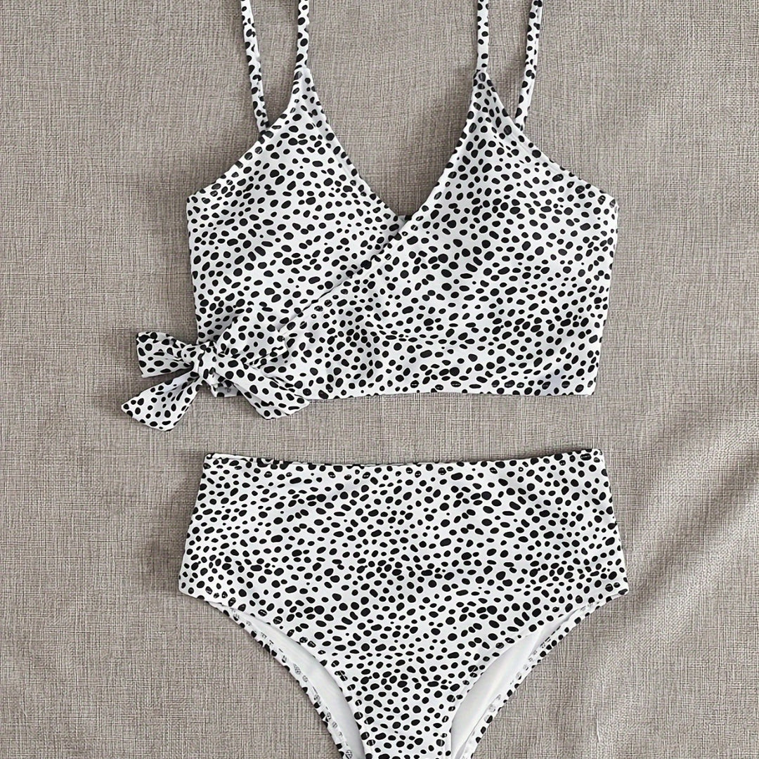 Damen Wickel-Bikini-Set mit hohem Bund und eleganten Polka Dots R&B