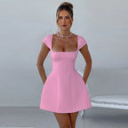 Damen Minikleid mit quadratischem Ausschnitt und ausgestelltem Rock R&B