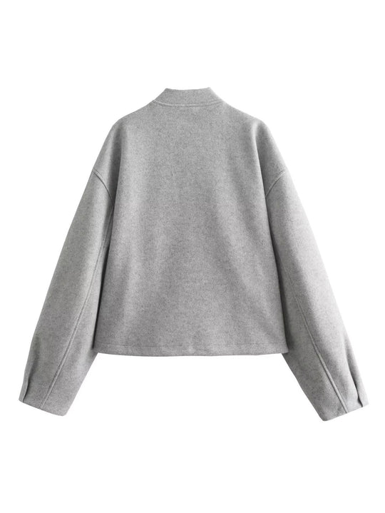 Damen lässige Übergangsjacke mit Stehkragen und asymmetrischem Schnitt R&B