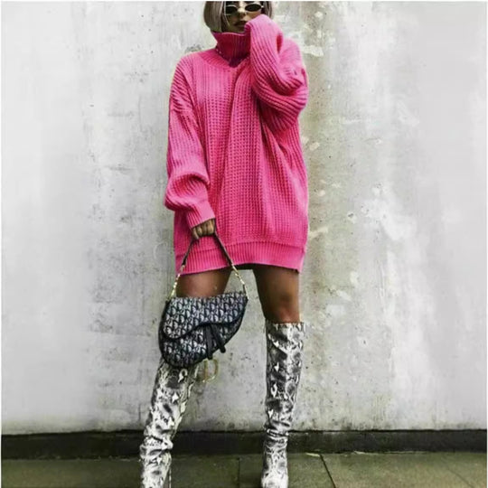 Damen Oversized Strickpullover im modernen Waffelmuster R&B