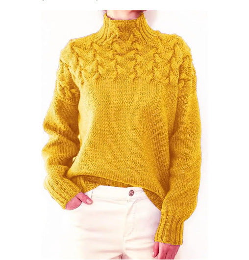 Damen Strickpullover mit hochgeschlossenem Kragen und trendigem Zopfmuster R&B