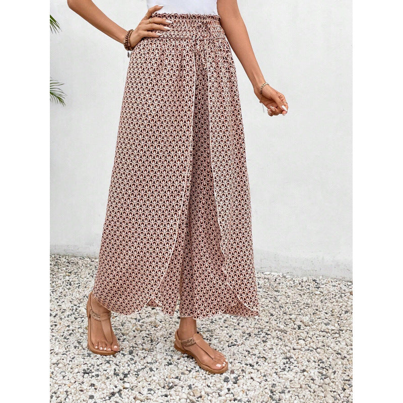 Damen weite Palazzo-Hose mit elastischem Bund und angesagtem Muster R&B