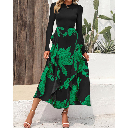 Damen Elegantes Maxikleid mit floralem Volant und langem Arm R&B