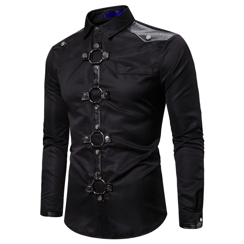 Herren modernes Langarmhemd mit stylischem Ring-Detail R&B