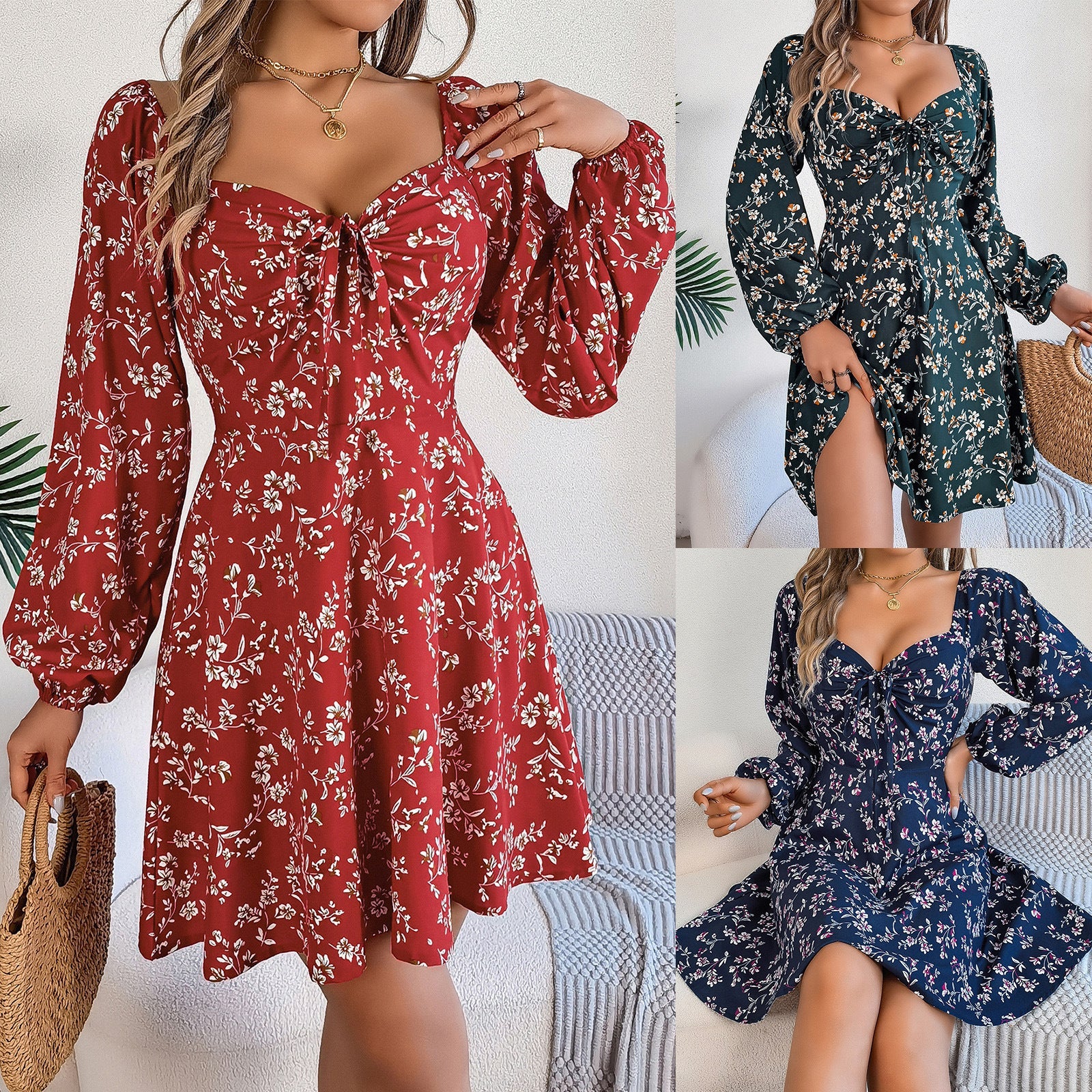 Damen Off-Shoulder Blumenkleid mit Rüschendetails R&B