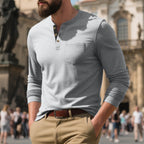 Herren Langarm-Henley-Shirt aus weichem Baumwollmix mit praktischer Brusttasche R&B
