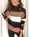 Damen modischer Strickpullover mit lässigem Rollkragen und farbiger Blockgestaltung R&B