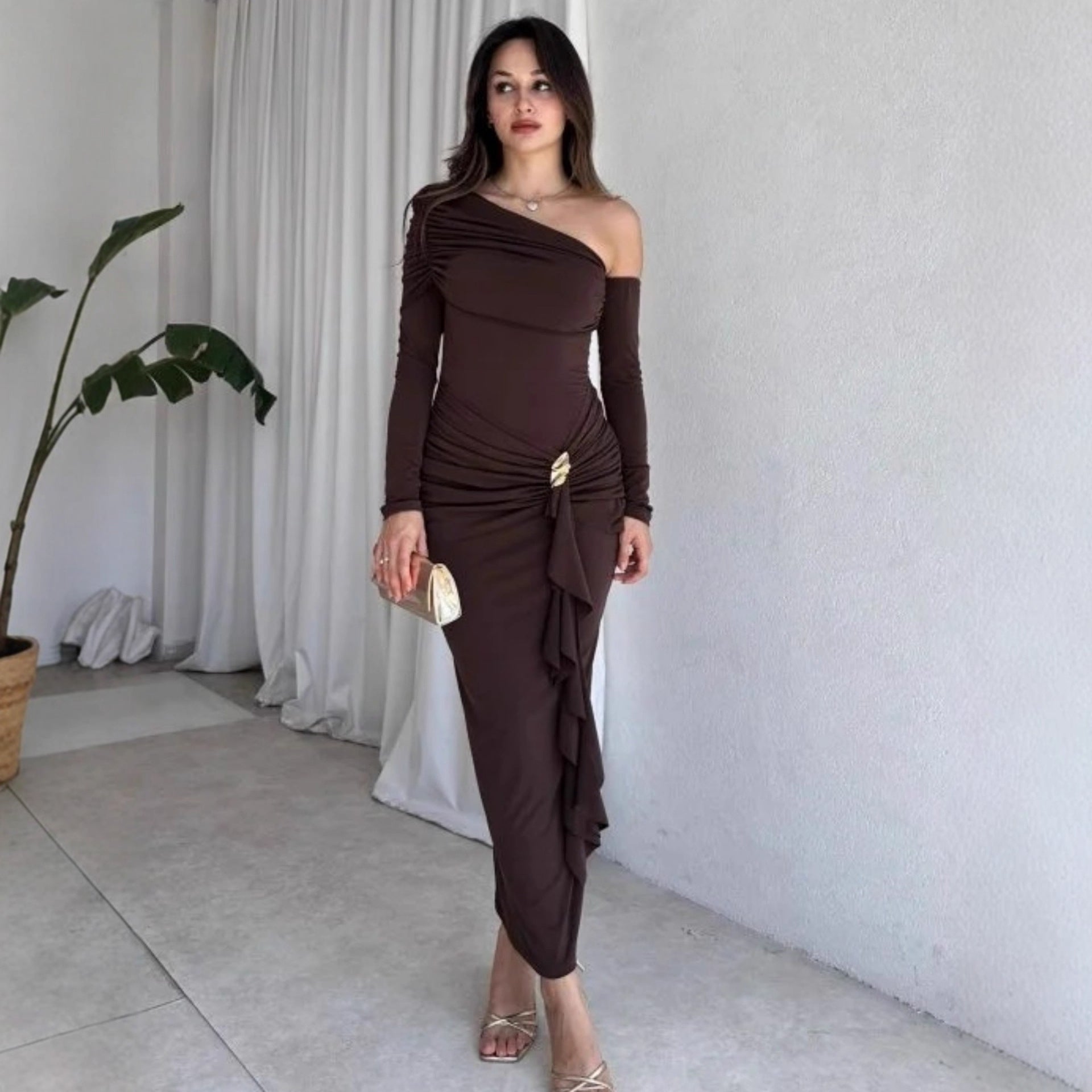 Damen elegantes Wickelkleid mit asymmetrischem Design und raffinierten Drapierungen R&B