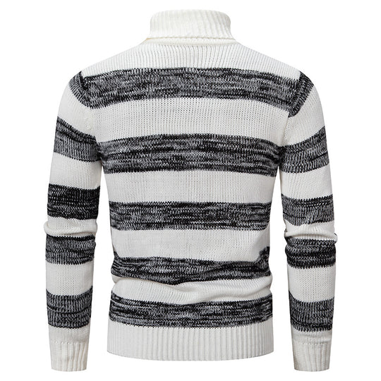 Herren hochwertiger Rollkragenpullover mit auffälligem Streifenmuster R&B