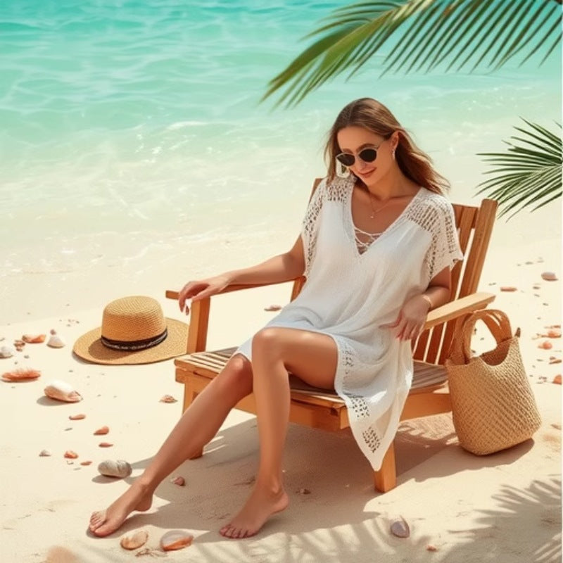 Damen luftiger häkeln Strandüberwurf R&B