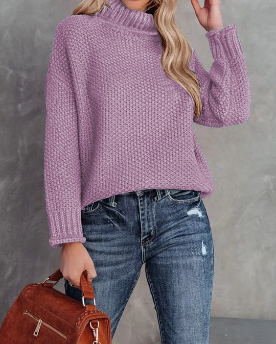 Damen kuscheliger Strickpullover mit hohem Kragen und luftiger Struktur R&B