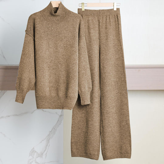 Damen Gemütliches Strickensemble mit hohem Kragen und weit geschnittenen Hosen R&B
