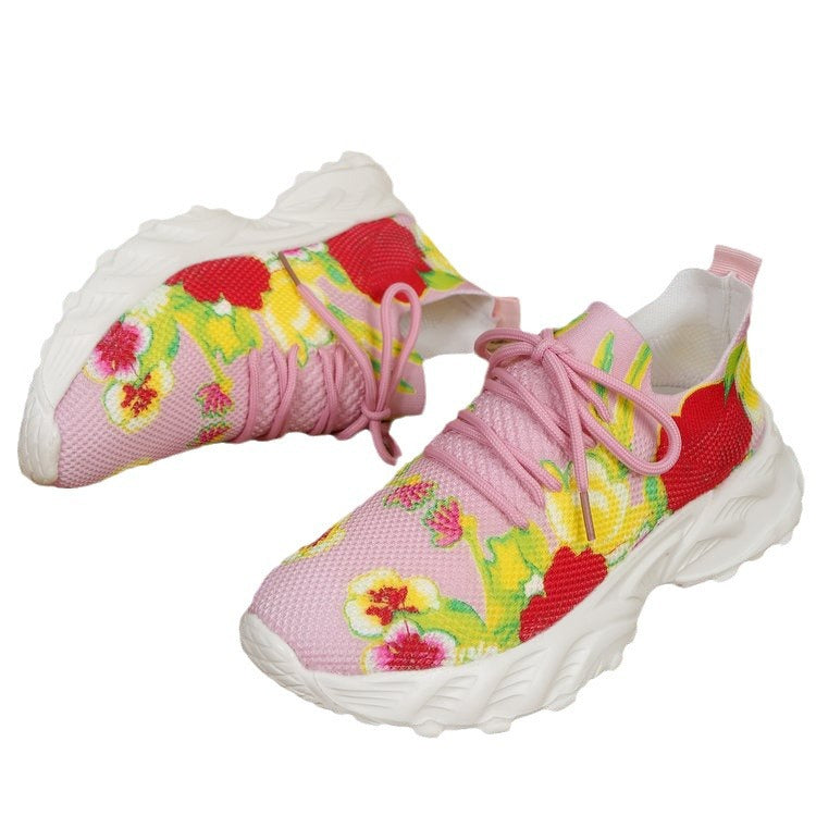 Damen modische Sneakers mit floralem Design und atmungsaktiver Textiloberfläche R&B