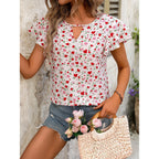 Damen modische Bluse mit Rüschendetails und Herzmuster R&B
