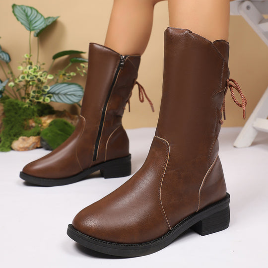 Damen Modische Stiefel mit Schnürung und seitlichem Reißverschluss R&B
