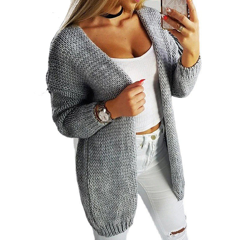 Damen lässiger Strickcardigan mit offenen Seiten und tiefem V-Ausschnitt R&B