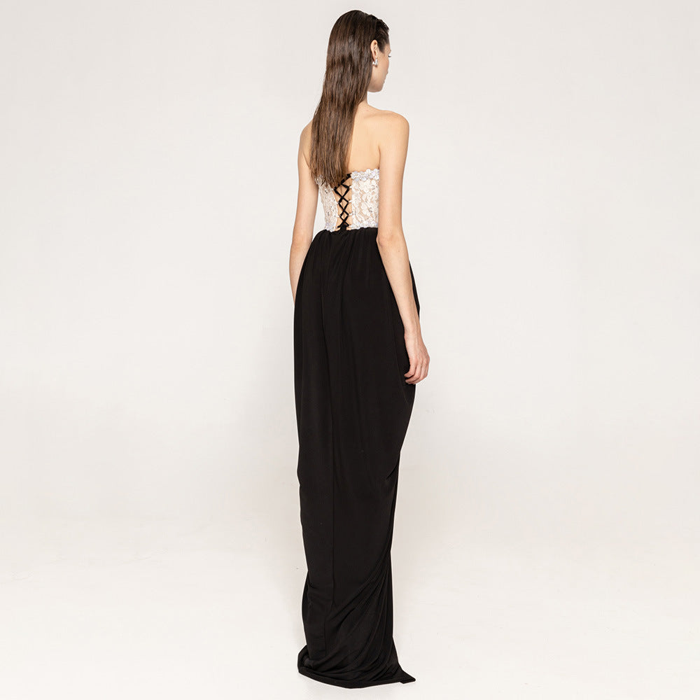 Damen elegantes Abendkleid mit schimmerndem Spitzenoberteil und Drapierungsdetails R&B