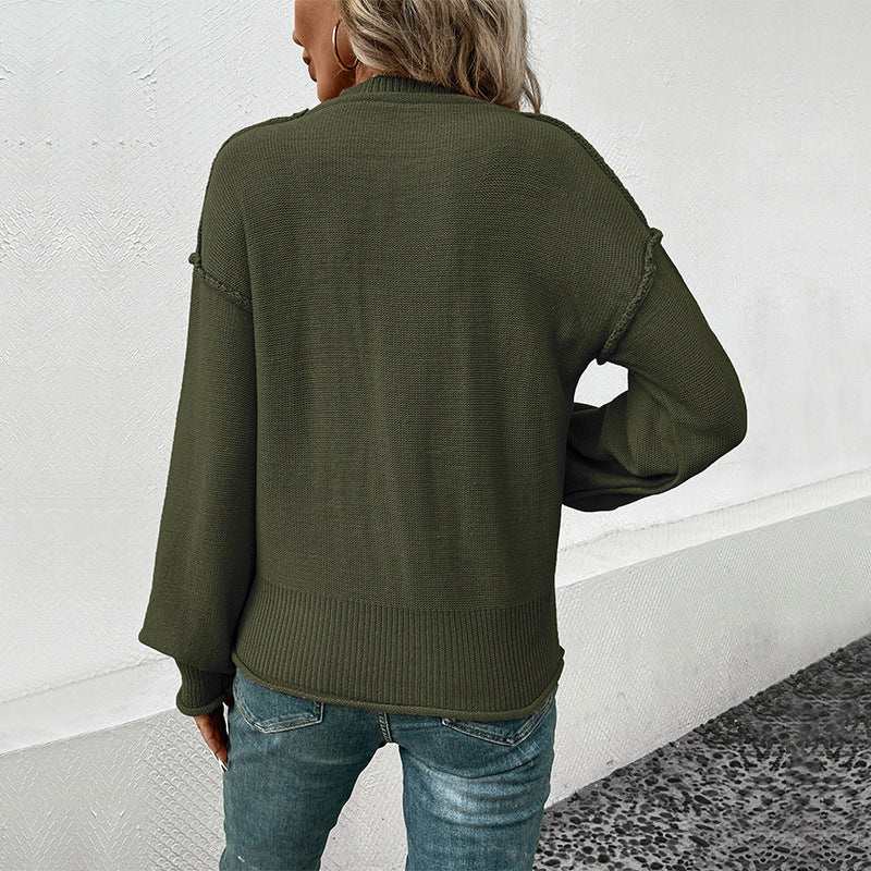 Damen lässiger Pullover mit voluminösen Ärmeln und praktischer Taschendetail R&B