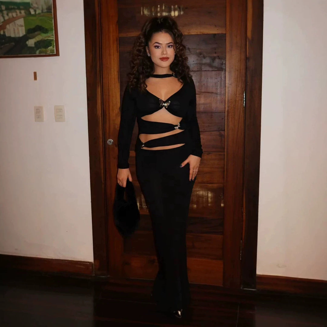 Damen Cut-Out Maxikleid mit Raffinierten Verzierungen R&B