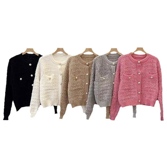 Damen trendige Strickjacke mit dekorativen Knöpfen und lässigem Schnitt R&B