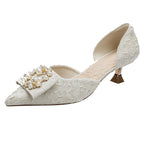 Damen elegante Slingback-Pumps mit funkelnder Perlenapplikation