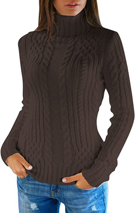 Damen Strickpullover mit hochgeschlossenem Kragen und Zopfmuster R&B