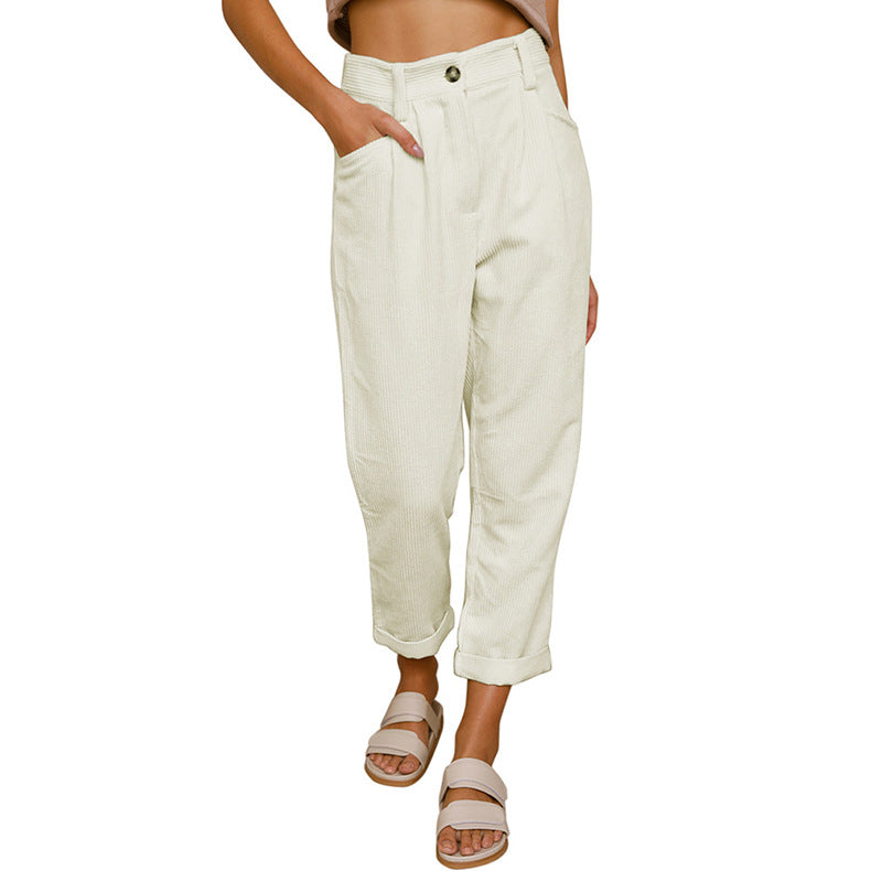 Damen modische Cordhose mit hohem Bund und weitem Bein R&B