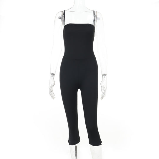 Damen stylischer Jumpsuit mit schmalem Schnitt und verstellbaren Trägern R&B