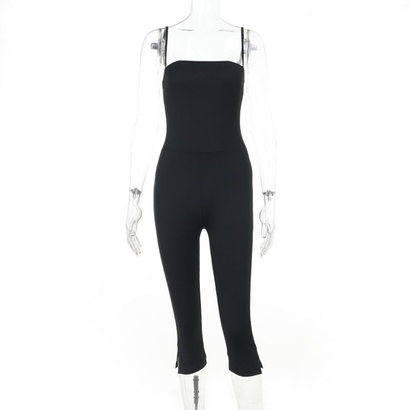 Damen stylischer Jumpsuit mit schmalem Schnitt und verstellbaren Trägern R&B