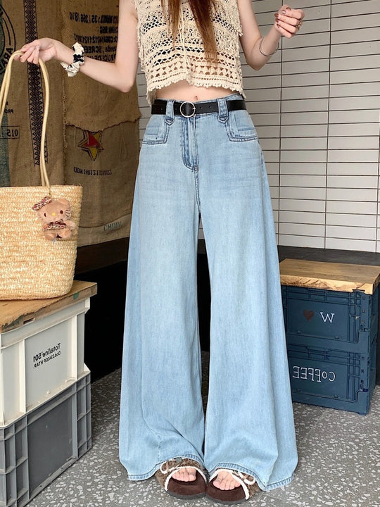 Damen Weit geschnittene Jeans mit hohem Bund und modernen Details R&B