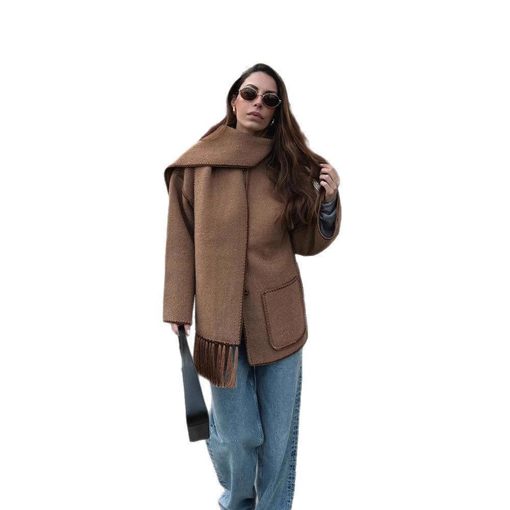 Damen oversized Mantel mit Fransendetails R&B