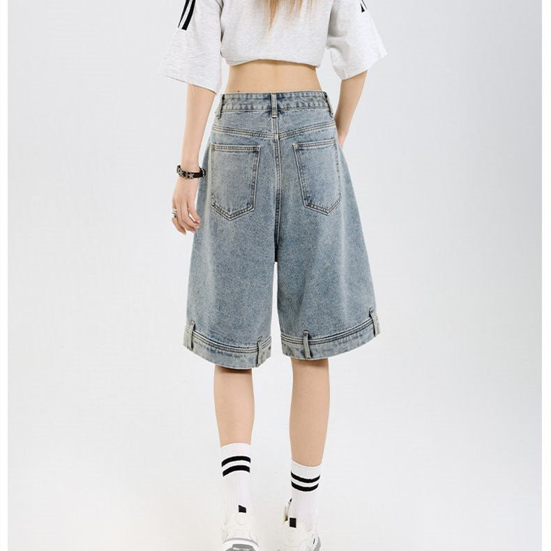 Damen klassische Denim-Shorts mit weitem Bein R&B